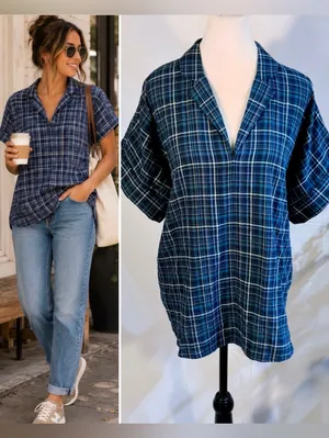 ☀️NWT Madewell Swenson Popover Shirt Morehead Plaid Deep Indigo Sz Large🧡 thumbnail 2