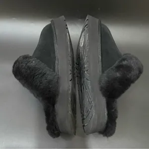 UGG Disquette Black Suede Leather Plush Sheepskin Platform Slippers Size 8 thumbnail 8