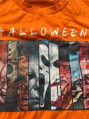 Halloween Graphic Tee - Bright Orange Horror Print thumbnail 3