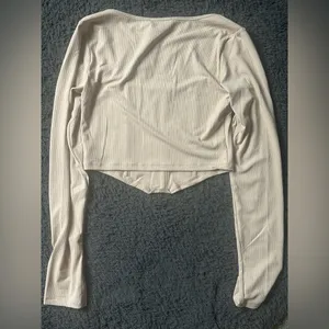 Lulus Flair for the Flirty Beige Ribbed Long Sleeve Bustier Crop Top Medium nude thumbnail 5