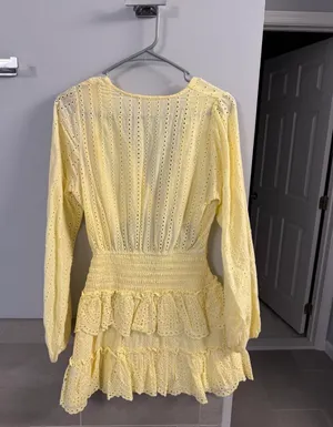 Mable Yellow Eyelet Lace Mini Dress Size M thumbnail 2