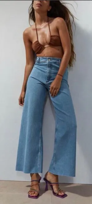 Zara Light Blue Wide-Leg Jeans thumbnail 1