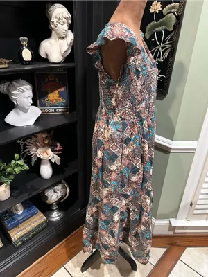 Anthropologie “Peregrine” Patchwork Midi Dress – Smocked Bodice – Size Medium thumbnail 10