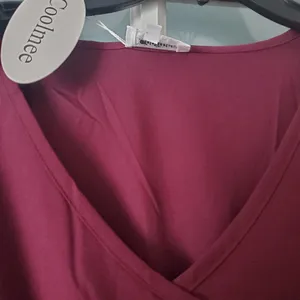 Maternity Coolmee burgundy button down dress size Large New never worn b… thumbnail 3