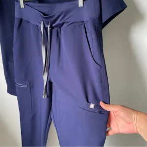Figs Navy Blue Scrub Set-High Waisted Down Scrub Pants and Top thumbnail 4