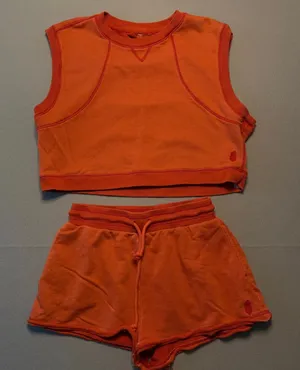 FP Movement Free People Time after Time Set Sweatshirt Shorts Orange Sz Med thumbnail 1