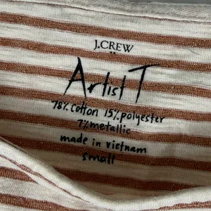 J.Crew Artist T Womens Small Cream Copper Metallic Striped Boat Neck Shirt F4264 thumbnail 2