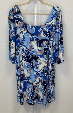 NWT F&F Blue Swirl Paisley Square Neck Smocked Mini Dress Women's‎ US 18 Floral thumbnail 1