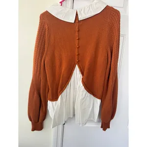 Maeve Anthropologie Rust Orange‎ Layered Sweater Peter Pan Collar Mixed Small thumbnail 3