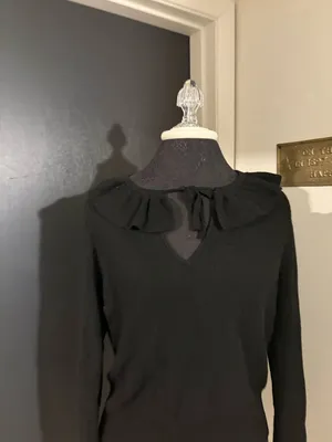 Madewell Black Merino Wool Alpaca Blend Sweater with Ruffle Collar thumbnail 2