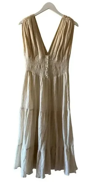 ASOS Design Midi Dress Shirred Waist Button Front Tiered Cotton SZ 4# 2096 thumbnail 1