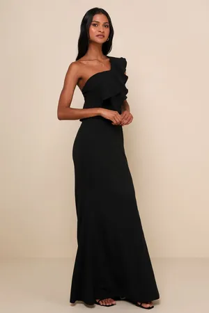 Lulus New Grand Beauty Black Ruffled One-Shoulder Mermaid Maxi Dress Size XS MSRP $89 thumbnail 2