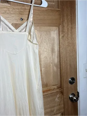 Women's Cream Satin Slip Dress with Lace Trim S/M thumbnail 6