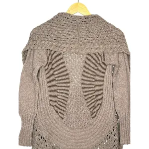 Angel of the North Cardigan Women XS Taupe Crochet Open Front‎ Shawl Collar Boho thumbnail 9