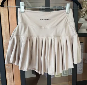 Gold Hinge pleated tennis skirt mini high waisted beige khaki bone skort shorts thumbnail 1