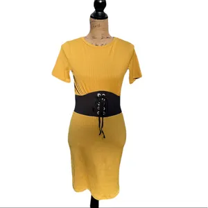 Timing Mustard Yellow Dress with Black Belt Built-In thumbnail 2