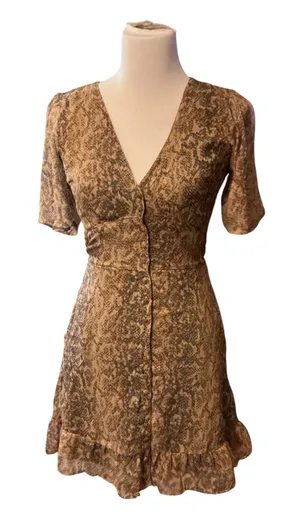 Abercrombie & Fitch Snakeskin Button-Front Mini Dress Size XS V-Neck Flutter Sleeve thumbnail 1