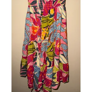 Angie Tropical Floral Smock Mini Dress S Multi Color Tier Boho Sundress vacation beach thumbnail 3