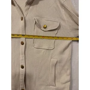 J.Crew Waffle Knit Shacket Women Medium Cream Ivory Button Front‎ Shirt Jacket M thumbnail 3