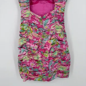 For Love and Lemons‎ Julien Cami Mini Dress XS Pink Floral Ruched Bodycon Cutout thumbnail 9