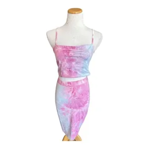 New Womens Yfang Tie Dye Sexy 2 Piece Bodycon Ourlfit / Cropped Tank Skirt Sz L thumbnail 4