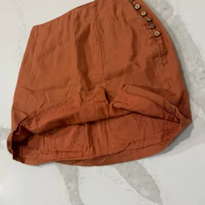 Free People Linen Blend Button Side Mini Skirt Womens XS Burnt Orange ZipperBack thumbnail 3