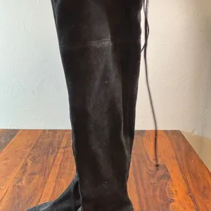 Stuart Weitzman Lowland Black Suede Over the Knee Boots‎ Womens 9 M Low Heel Tie thumbnail 16