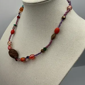 Multicolor Vintage Wood & Glass Quartz Necklace New Accents 20” Adustable thumbnail 7