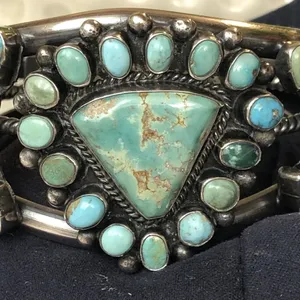Navajo Indian 70 grams Sterling Silver Turquoise Cluster Bracelet Signed thumbnail 6