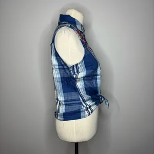 Idyllwind - Blue Plaid Print Embroidered Front Sleeveless Snap Western Shirt thumbnail 5
