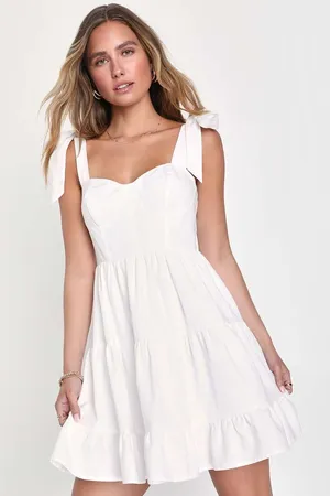NWT Lulus Tier-ly Delightful White Tie-Strap Tiered Bustier Mini Dress Short XL thumbnail 1