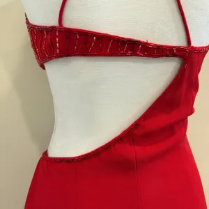 VTG Y2K Showtime Red Beaded Asymmetrical Midriff Cutout Prom Gown Sexy Witch 90s thumbnail 8