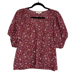 Madewell 100% Cotton V-Neck Puff Sleeve Top in Batik Vine Floral - Size S thumbnail 2