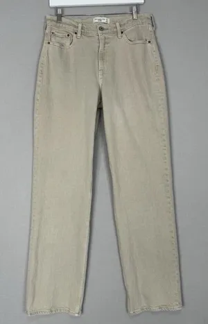 Abercrombie Curve love the baggy low rise beige jeans thumbnail 1