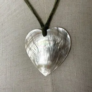 abalone heart pendant necklace on green cord thumbnail 2