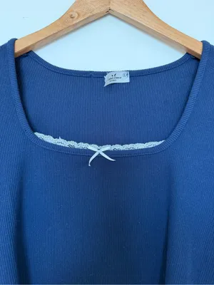 Rebellious Dramer Classic Navy Scoop Neck Long Sleeve Top Blue Size L thumbnail 2