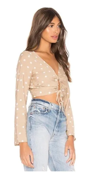 Superdown Cait Nude Polka Dot Print Keyhole Crop Top Size Small thumbnail 2