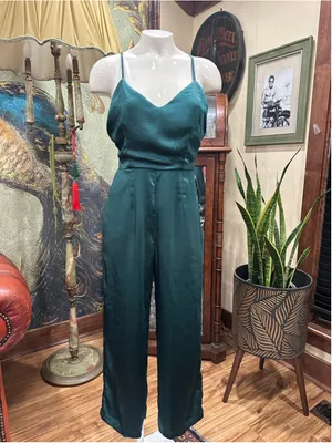 Lulus Emerald Green Satin Sleeveless Wide Leg Jumpsuit Size Small thumbnail 3