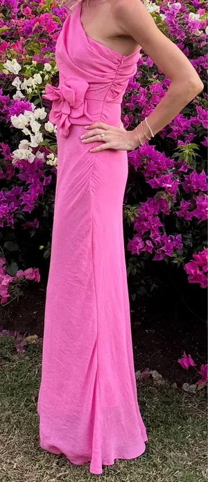 Pink one shoulder cut out maxi dress thumbnail 1