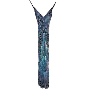 NWT‎ AlexQueen Blue Purple Sequin V Neck Maxi Prom Dress Backless Large thumbnail 6