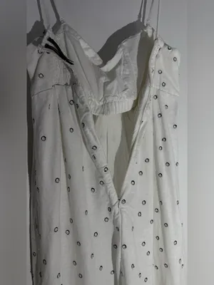 Anthropologie Strapless Deco White Patterned Maxi Summer Dress Linen Cotton thumbnail 7