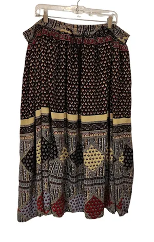 Vintage Sag Harbor Crinkle Tribal Broomstick Pleated A-Line Midi Skirt Large thumbnail 1