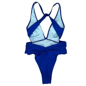 NEW Cupshe Plunge Neck High Leg One Piece Swimsuit Tropical Resort Coastal S thumbnail 5