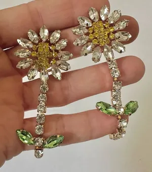 Betsey Johnson crystal daisy flower earrings thumbnail 1