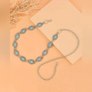Western Vintage Engraved Style Oval Waist Chain Boho Silver Metal Waist Belt‎ thumbnail 7