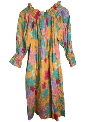 Ephemera Spalla Negroni Linen Floral Off-Shoulder Maxi Dress Long Sleeve XS/S thumbnail 1