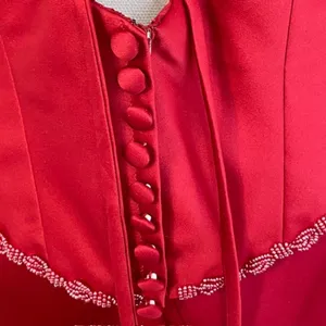 Y2K Vintage Formal Prom Princess Lace Up Corset Dress Red Satin Medium thumbnail 10