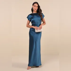 LULU’S Captivating Presence Dark Teal Satin Cowl Back Maxi Dress thumbnail 5