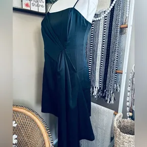 Lulus Romantic Allure Black Satin Asymmetrical Mini Dress thumbnail 8