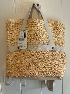 a Rare HTF NWT Beach Rip Curl Premium Woven Straw Cream Backpack Tote Bag thumbnail 1